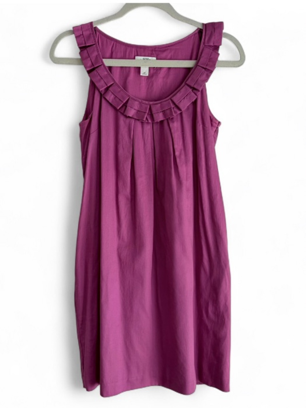 Loft 100% Cotton Purple Pleat Ruffle Neck Sleeveless A Line Dress Size 6 Petite